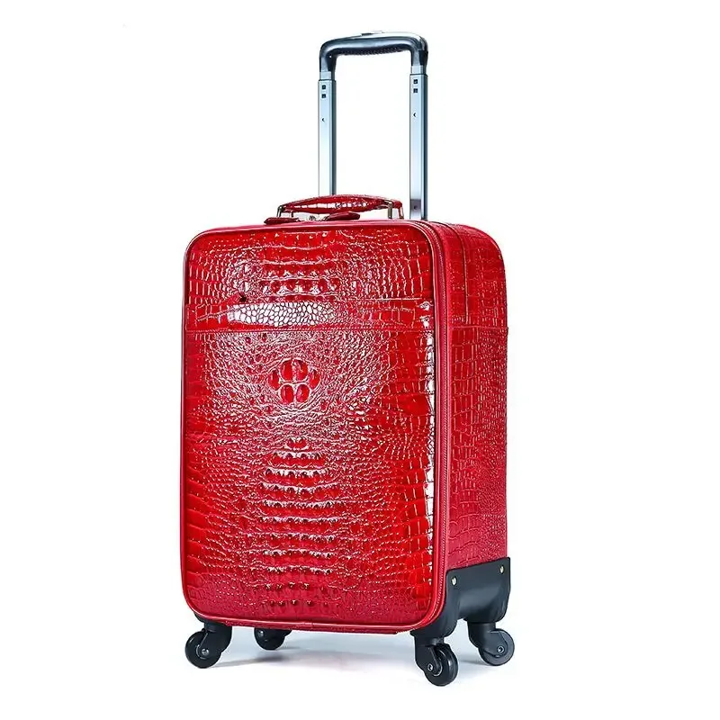 valise de luxe en cuir gaufré de crocodile de 20 pouces – bagage à main en cuir de vache de qualité supérieure avec ensemble de sacs à main pour voyage