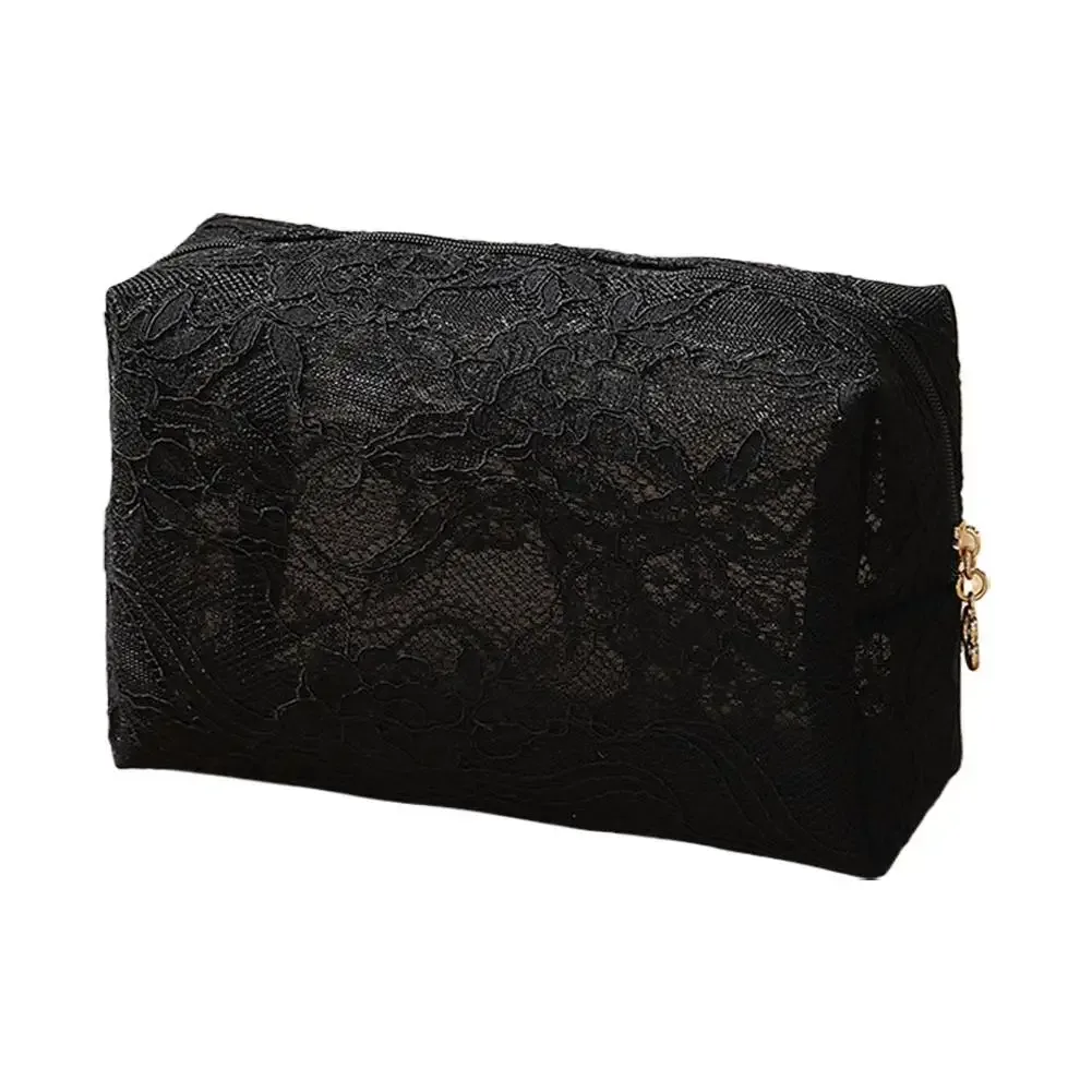 sac de maquillage en dentelle pour femmes, grande capacité, organiseur de cosmétiques et de bijoux, sac à fermeture éclair carré, trousse de toilette portable