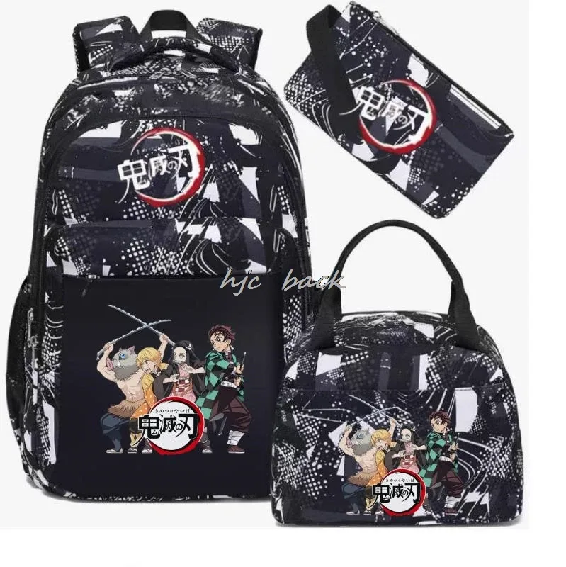 lot de 3 sacs à dos kamado nezuko demon slayer camouflage avec sac à déjeuner pour adolescents, sacs d'école pour étudiants, ensemble de voyage décontracté