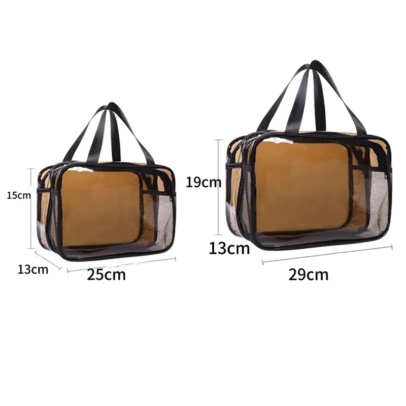 organisateur de cosmétiques double couche de grande capacité, 1 pièce, sac de lavage de voyage portable, pochette de maquillage transparente et étanche pour femme
