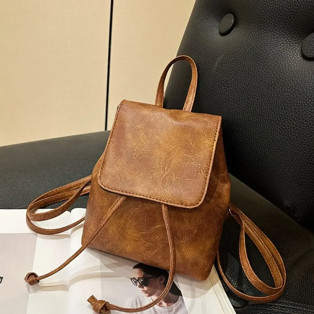 sac à dos mignon en pu, petit sac à dos de couleur unie, sac à bandoulière, sac à main marron rétro pour enfants