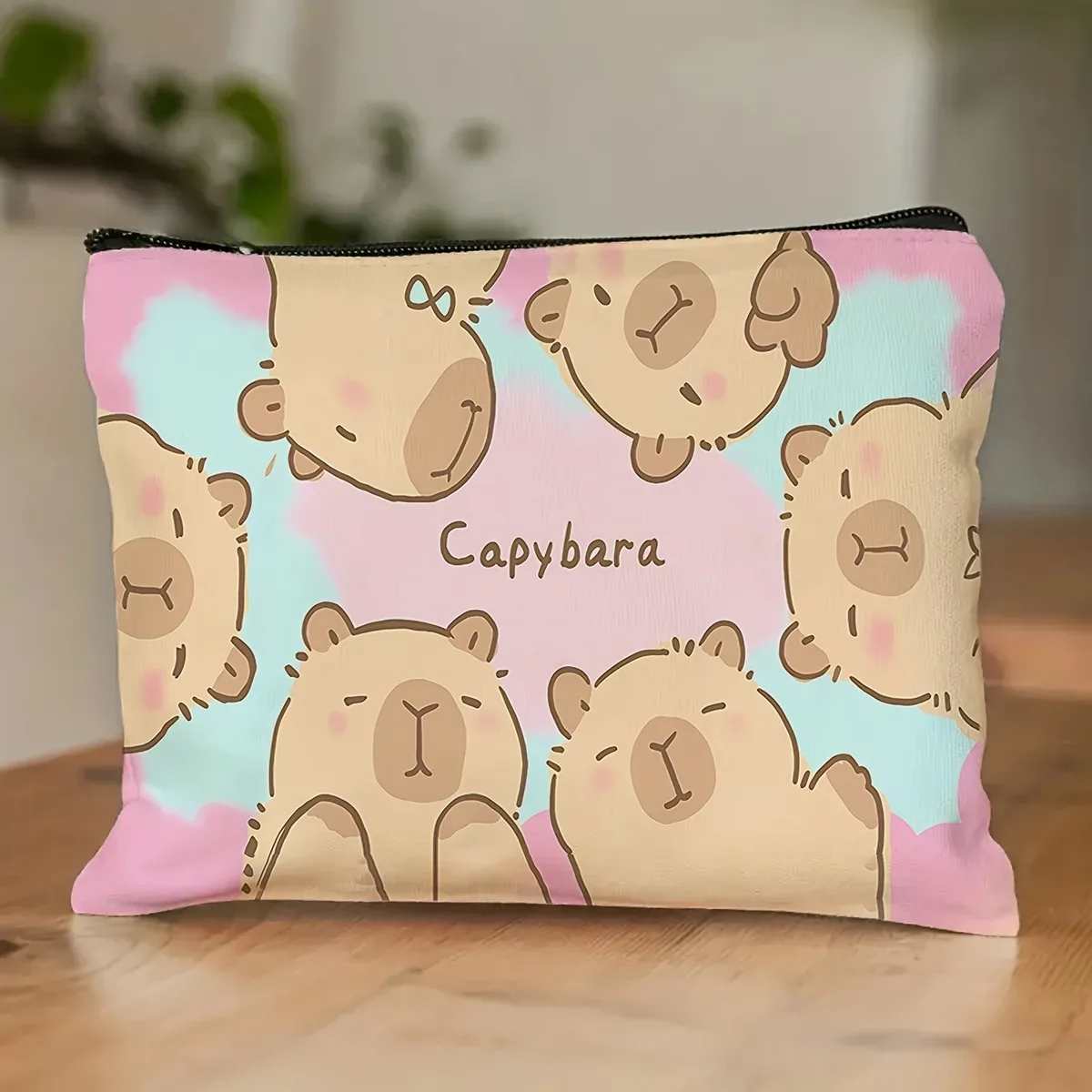 sac de maquillage imprimé capybara mignon, pochette légère à fermeture éclair double face, trousse de maquillage pour femmes, voyage, camping