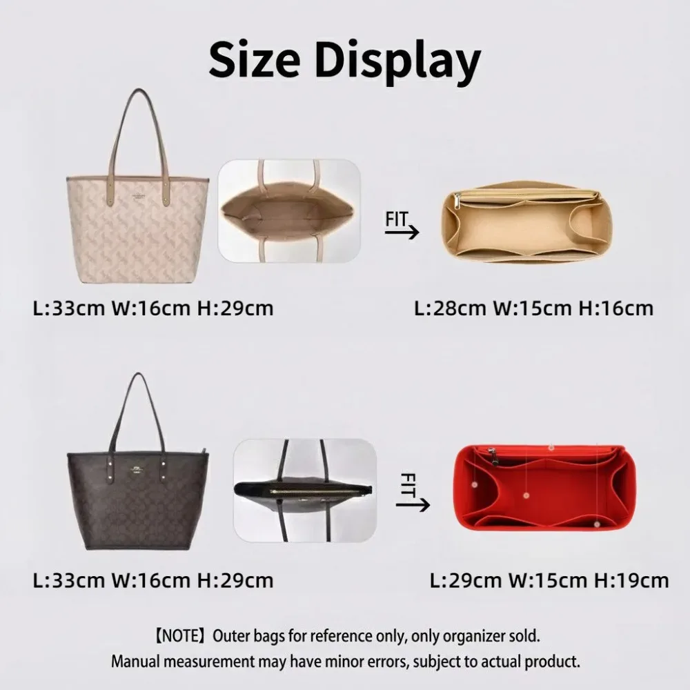 organisateur de sac à main pour coach central tote, avec fermeture éclair, séparateur de sac à main, formeur de sac à main, doublure avec plusieurs poches, sac de rangement pour le maquillage