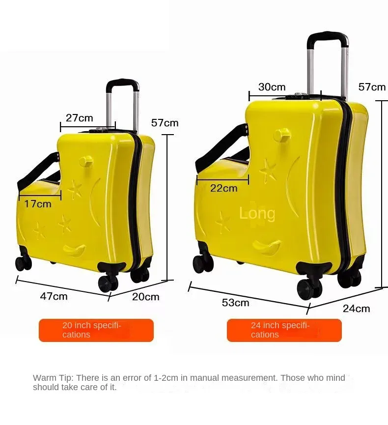 nouvelle valise pour enfants cheval en bois assis pour monter sur les bagages avec 360 ° petite valise de voyage à roue pivotante de 20/24 pouces embarquée