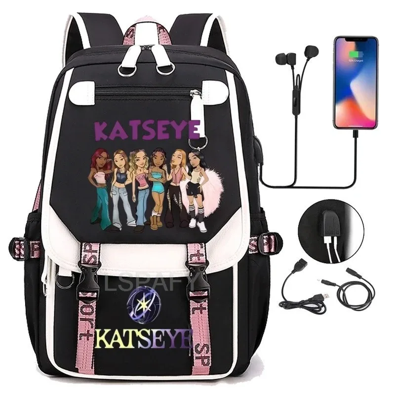 sacs à dos kawaii hot katseye à imprimé amusant, doux et mignons, grande capacité, pour étudiants, sacs d'école, sacs pour ordinateur portable, patchwork, simples, mochilas