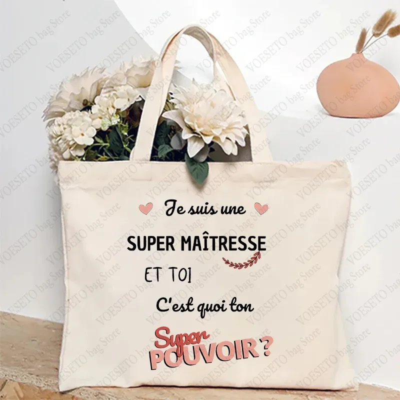 sac fourre-tout à thème enseignant, sac à bandoulière d'école inspiré avec motif de style français, sac à main à motif éducatif cadeau maitresse d'école
