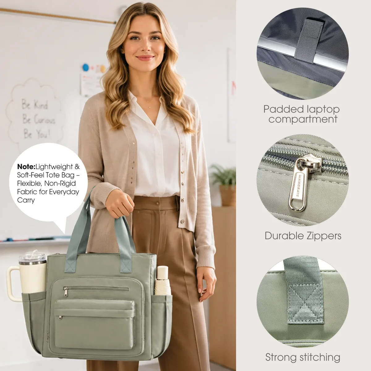 sac fourre-tout pour ordinateur portable, mallette pour femme, sac d'enseignante, sac de travail avec poche isotherme pour collège, infirmière, enseignante, shopping, bureau