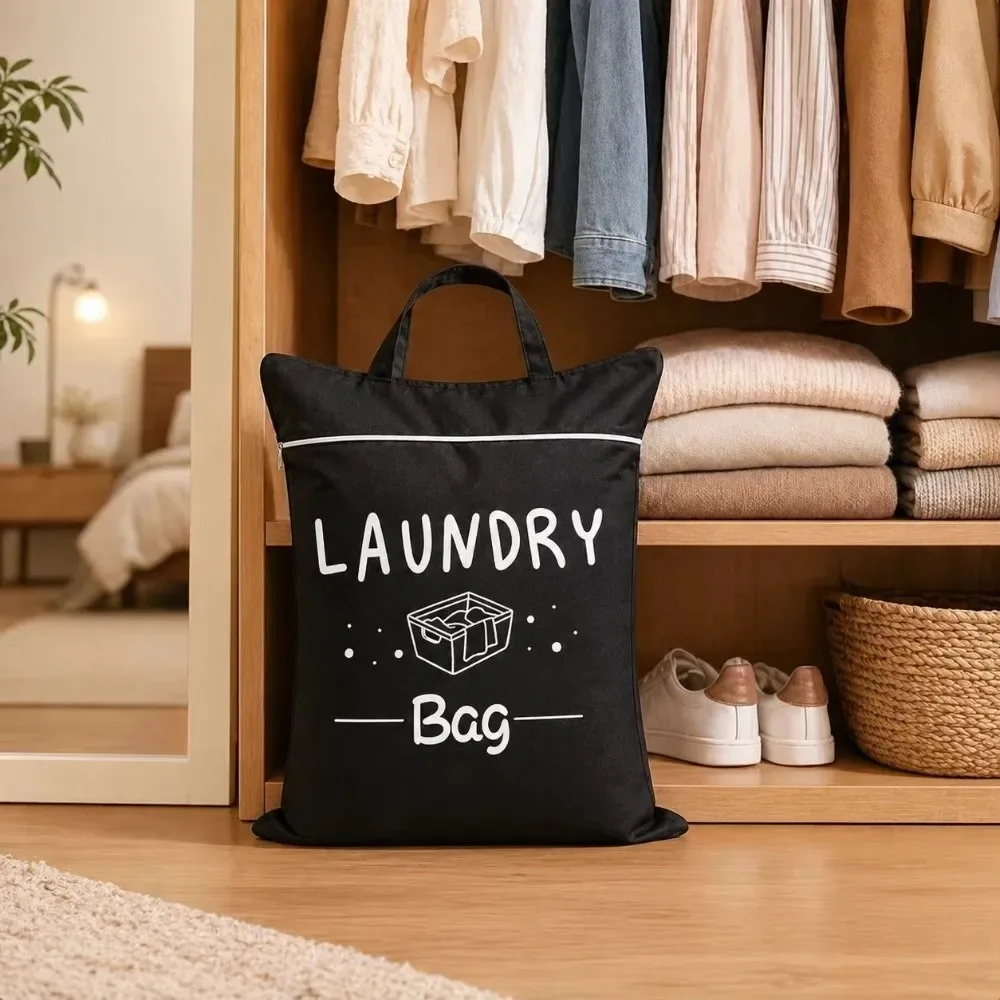 sac de rangement pour vêtements de voyage de couleur unie, imperméable, avec fermeture éclair, sac à linge de grande capacité, organisateur de vêtements en tissu oxford.