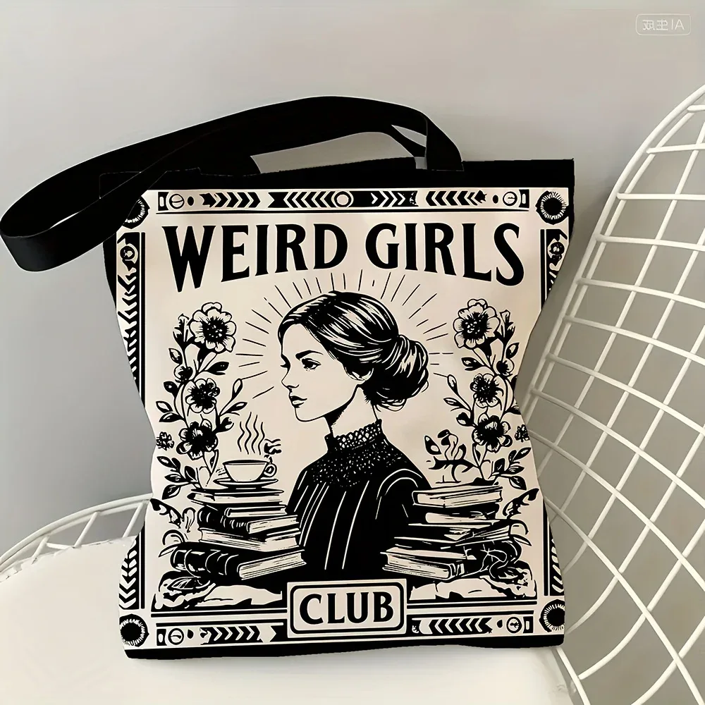 sac fourre-tout de club pour filles bizarres, 1 pièce, élégant, design floral noir et blanc, usage quotidien décontracté, sac à bandoulière, cadeau de noël pour meilleurs amis