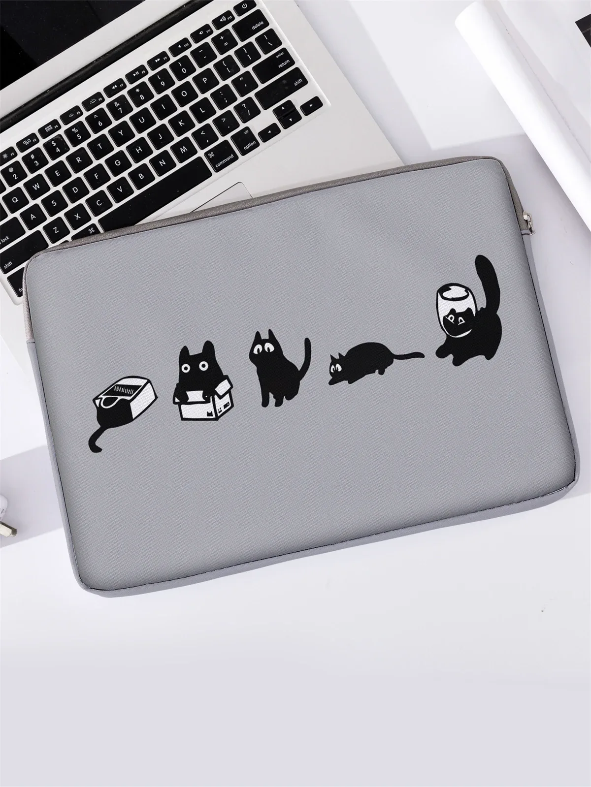 sac et porte-documents pour ordinateur portable avec motif chat noir, adapté aux ordinateurs portables de 14 pouces