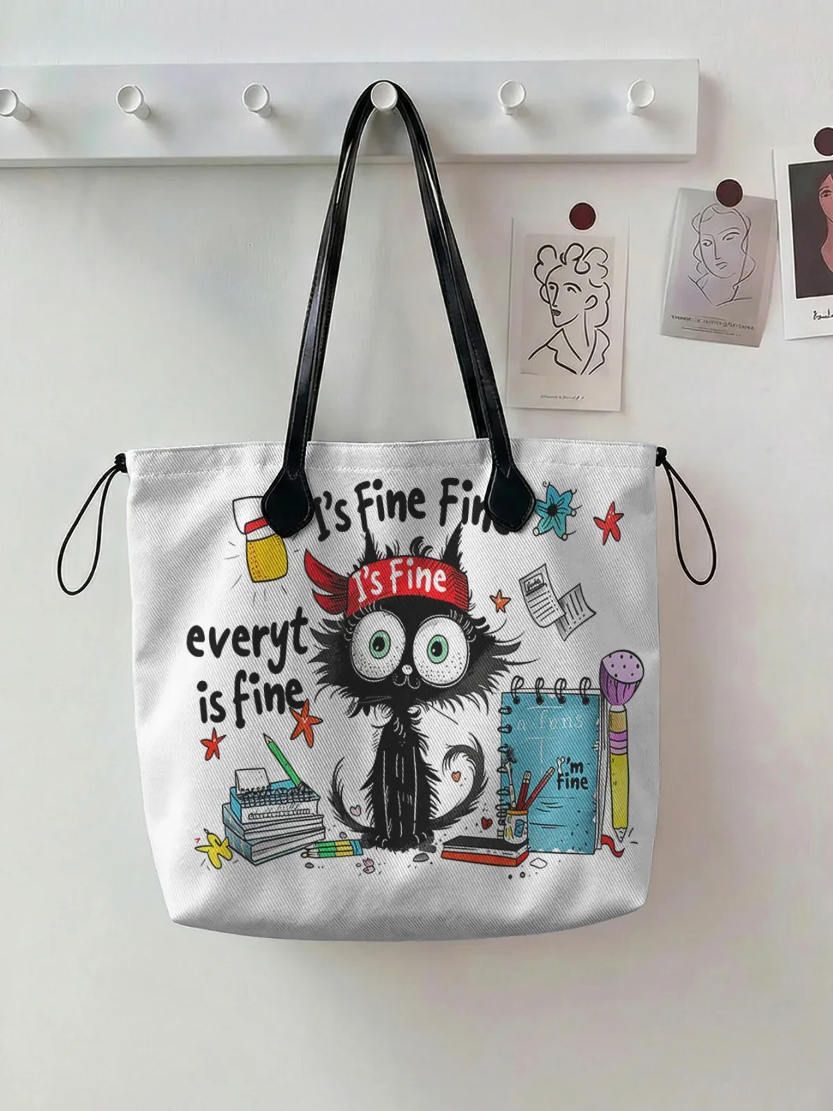 sac fourre-tout coloré à imprimé chat pour femme, grande capacité, avec poignée en cuir, sac de shopping décontracté, sac à bandoulière