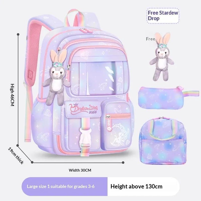 sac à dos d'école pour filles, 3 pièces, grande capacité, sac d'école pour enfants avec étui de transport pour crayons et repas, sac à dos de voyage, cadeau pour enfant