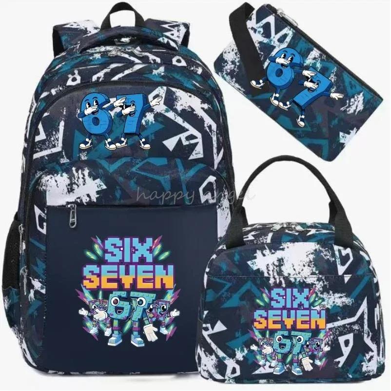 3 pièces/ensembles volez un brainrot sac à dos avec sac à déjeuner pour 67 six sept adolescents étudiants sacs d'école décontracté confortable ensemble de voyage