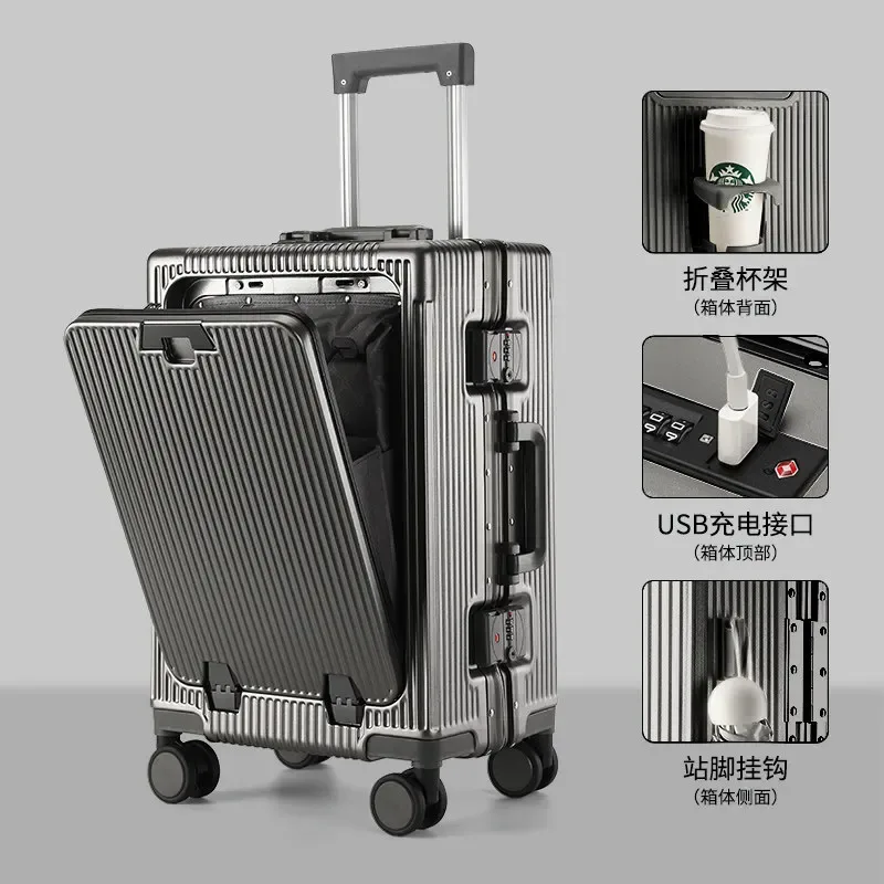 nouvelle valise de voyage d'affaires multifonctionnelle 2026 à ouverture frontale, robuste pour l'embarquement des passagers