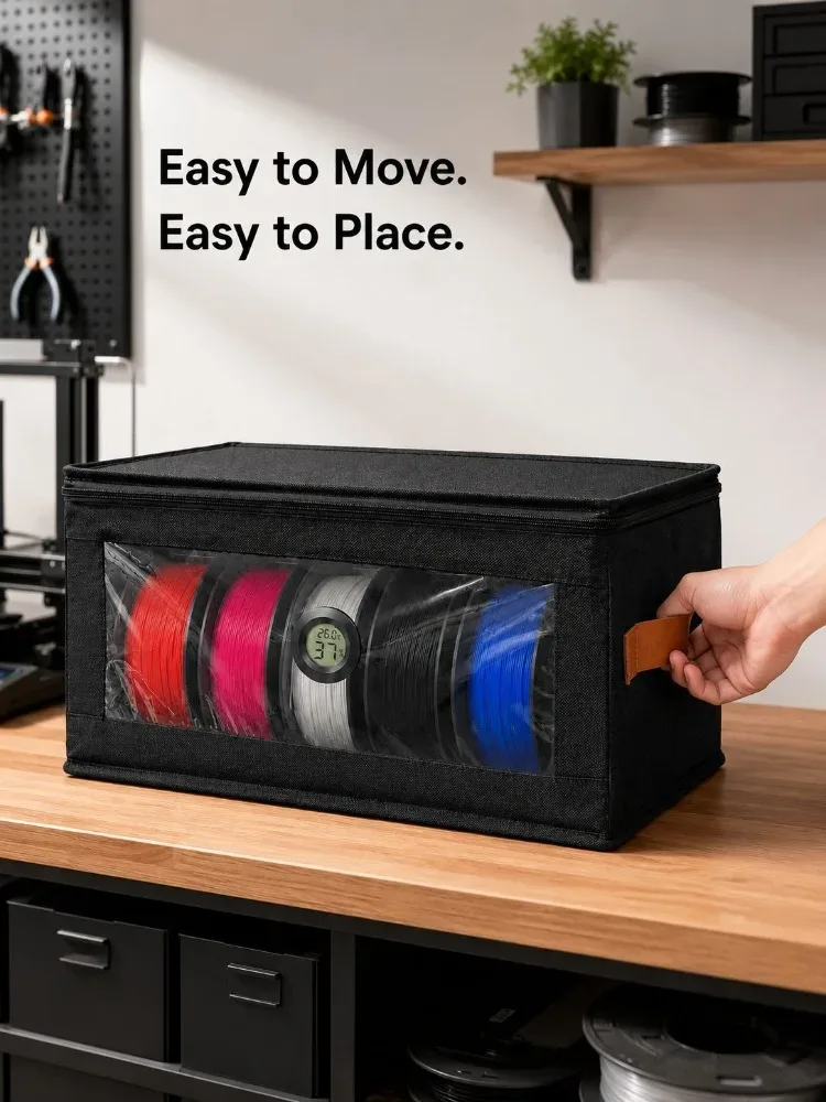 boîte de rangement pour filament d'imprimante 3d, organisateur pliable non tissé avec hygromètre et fenêtre transparente pour la maison, le bureau et l'espace de travail d'impression 3d