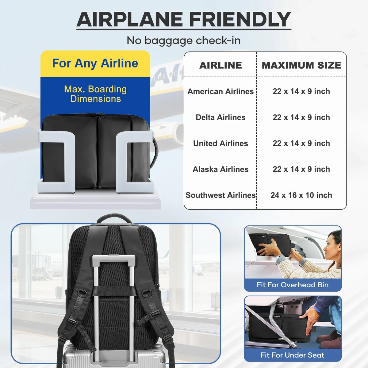 sac à dos de voyage sous vide ryanair 40x30x20, bagage à main, sac de cabine, sac à dos pour ordinateur portable homme femme, sac à dos 50x35x21
