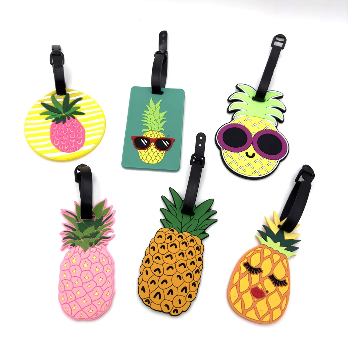 étiquette de valise ananas mignonne, accessoires de voyage, étiquette de bagage en gel de silice, support d'identification de valise, étiquette d'embarquement, 1 pièce/2 pièces/6 pièces