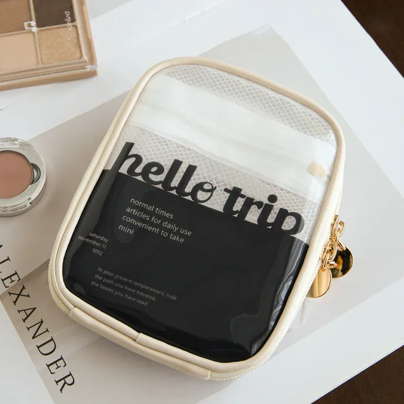 sac de voyage transparent en pvc pour cosmétiques, mini sac portable étanche pour rouges à lèvres, grande ouverture avec fermeture éclair, pochette extérieure