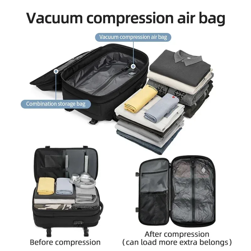 sac à dos de voyage pour hommes, sac à dos pour ordinateur portable avec compression sous vide, 17 pouces, grande capacité, sac à dos scolaire, sac à dos de randonnée, sac à dos d'affaires