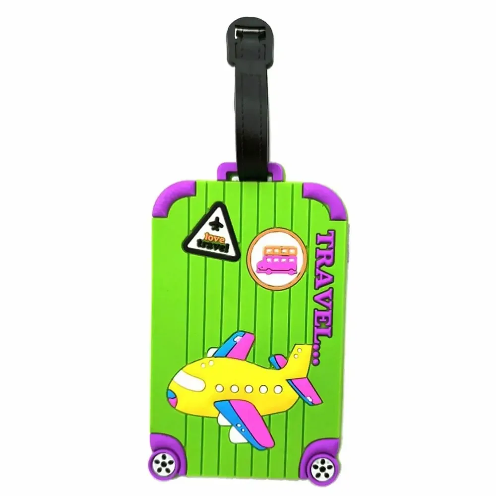 étiquettes de bagages portables en pvc, étiquettes de bagages en silicone souple avec dessin animé d'avion, fournitures de voyage, étiquettes d'identification et d'adresse pour valises