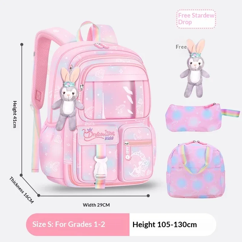 sac à dos d'école pour filles, 3 pièces, grande capacité, sac d'école pour enfants avec étui de transport pour crayons et repas, sac à dos de voyage, cadeau pour enfant