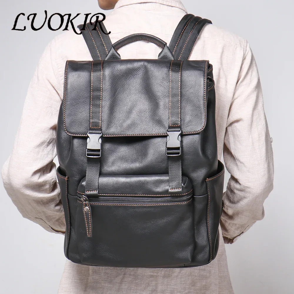 luokir nouveau sac à dos en cuir véritable pour hommes couche supérieure en peau de vache grande capacité ordinateur sac à dos décontracté voyage sac à dos sac d'école