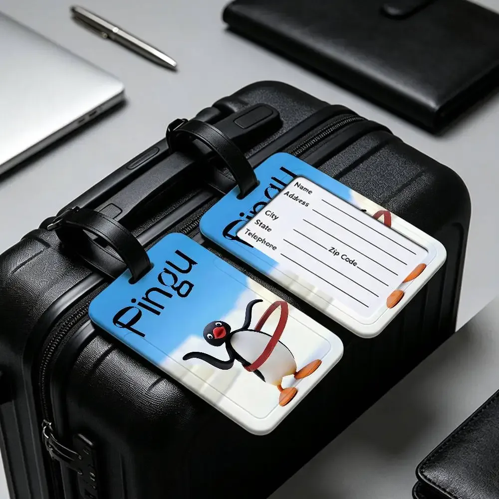 étiquette de bagage classique p-pingu en pvc, porte-carte d'information, marqueur de nom anti-perte pour sac à dos