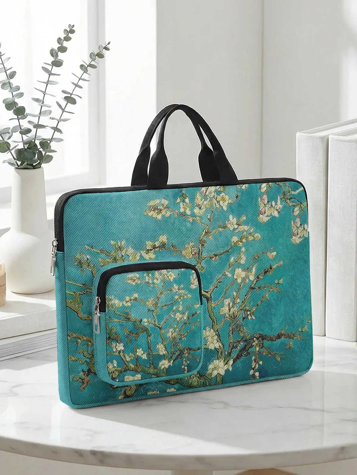 sac à main pour ordinateur portable avec peinture de fleurs d'amande de van gogh, avec poche supplémentaire, étui antichoc pour ordinateur portable de 13 à 15,6 pouces