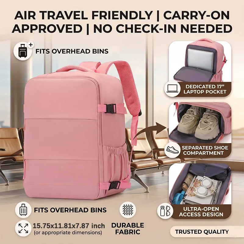 grand sac à dos de voyage pour femme, sac à dos minimaliste de couleur unie avec compartiment séparé pour chau