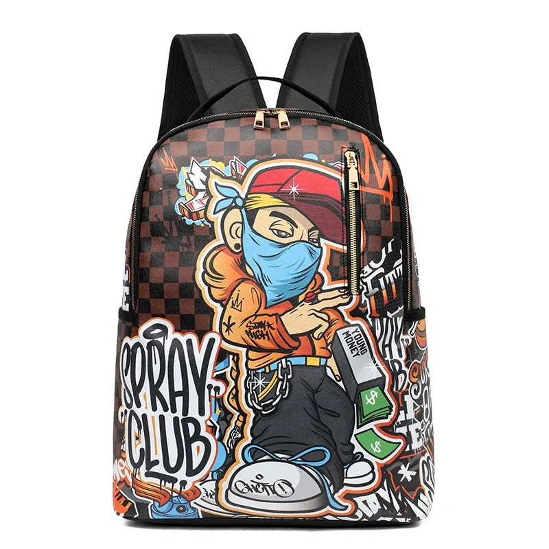mode hommes et femmes pu graffiti grande capacité sac à dos étudiant sac à dos sac de voyage mochila mochilas de hombre sac d'école