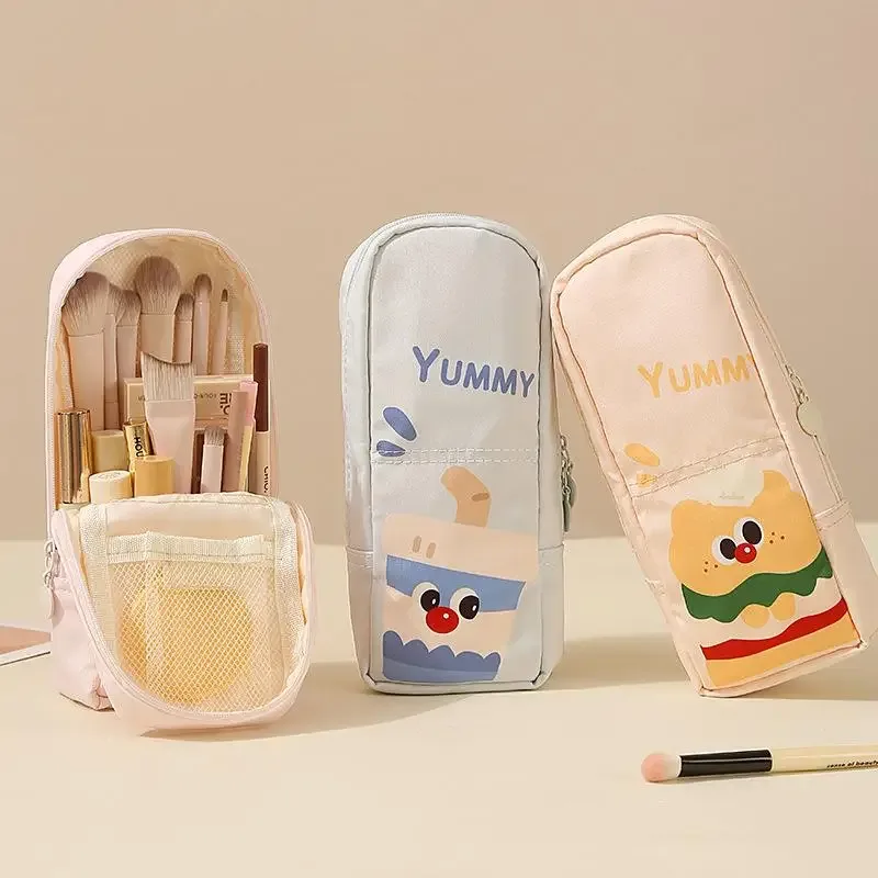 sac à pinceaux de maquillage imprimé de dessins animés, grande capacité, poche intérieure en maille pour le rangement des cosmétiques, organisateur d'outils de beauté