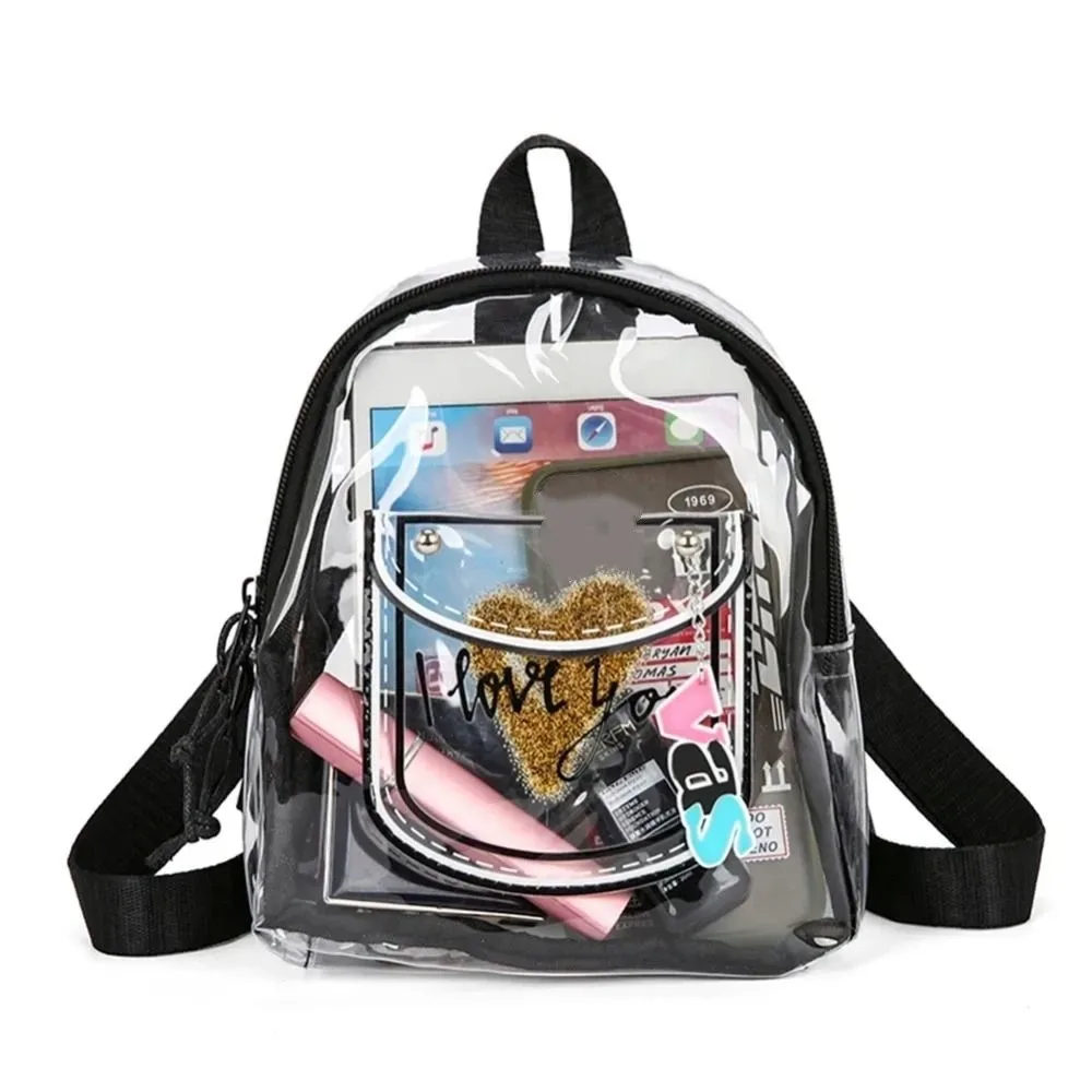 sac à dos transparent en pvc simple, style coréen, grande capacité, sac tendance en jelly, sac à bandoulière en forme de cœur, sacs de shopping pour filles