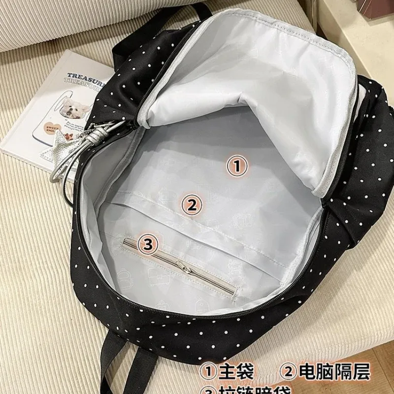 sac à dos pour filles à motif lettres brodées et pois, grande capacité, en nylon, pour étudiantes, sac d'école, sac de voyage portable, sac à bandoulière pour femmes