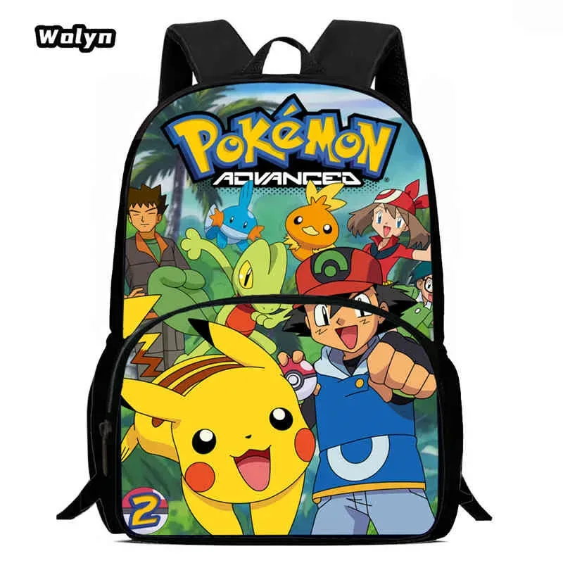 sac à dos scolaire pour enfants avec poche avant pour les 6-10 ans, sac d'école imprimé anime pokermom de grande capacité pour garçons et filles