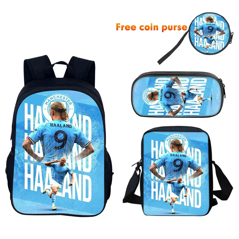 haaland-sac à dos durable d'école pour garçon et fille, trousse à crayons, ordinateur, football, livre de dehors, meilleur cadeau, ensemble de 3 pièces