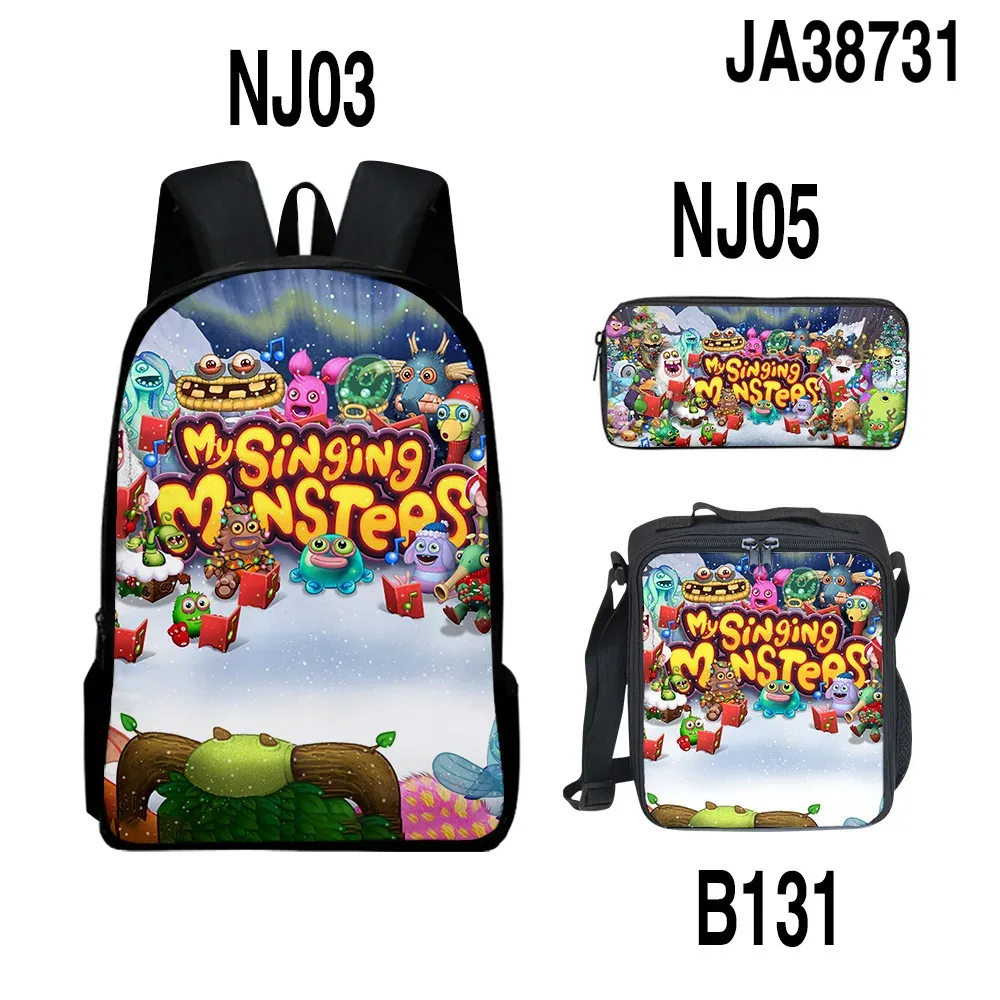 sacs à dos pour enfants, ensemble de sacs à dos, sac à déjeuner pour enfants, sac à crayons, ensemble de 3 pièces, nouveau sac de concert 3d my singing monsters