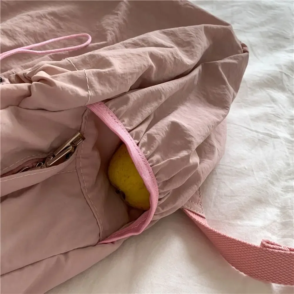 sac à dos décontracté de style coréen avec cordon de serrage, pliable, léger, en nylon doux, couleur unie, sac fourre-tout, sac à bandoulière pour employé de bureau