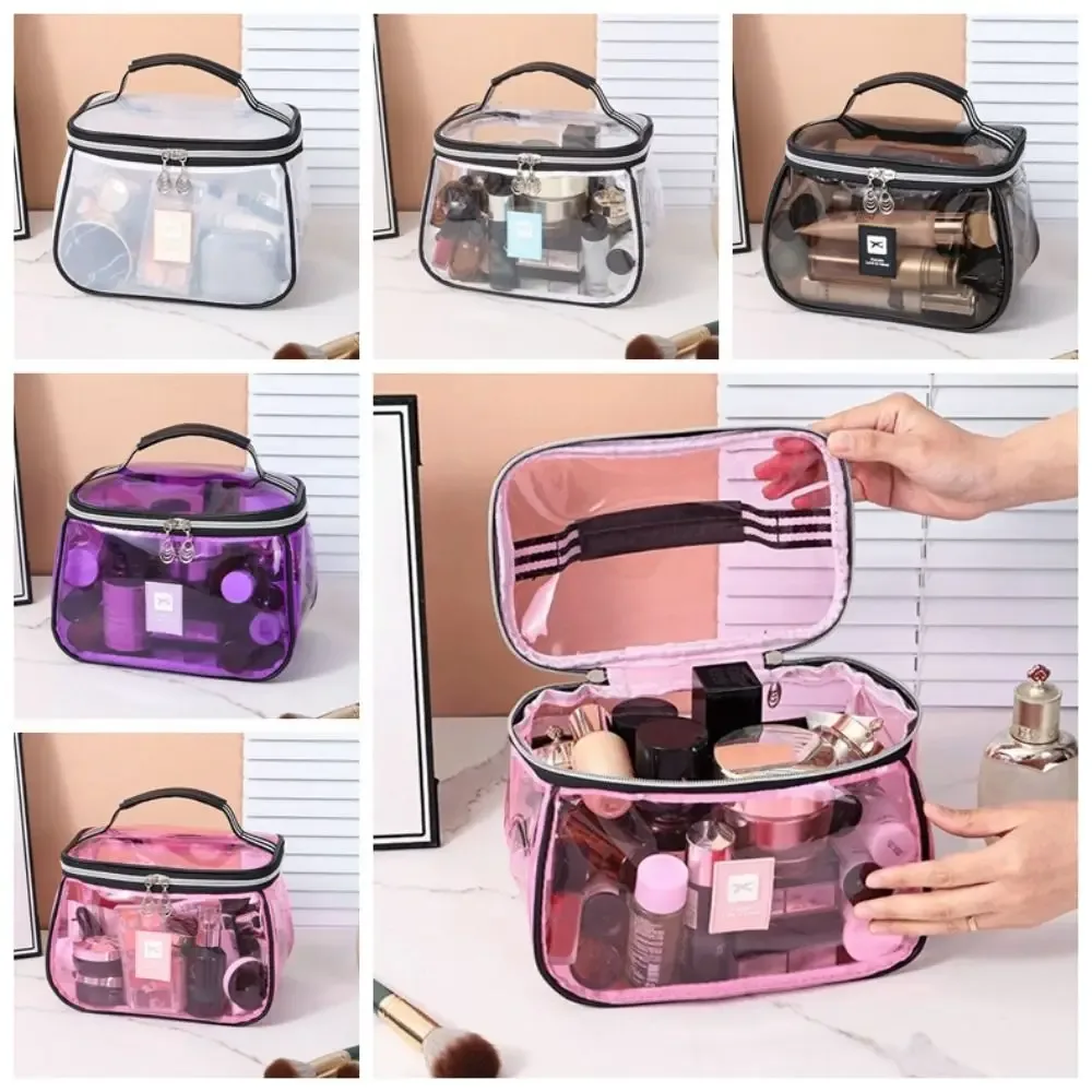 sac à cosmétiques transparent en pvc, trousse de maquillage transparente à main, grande capacité, fermeture éclair, organisateur de rangement de toilette pour femmes