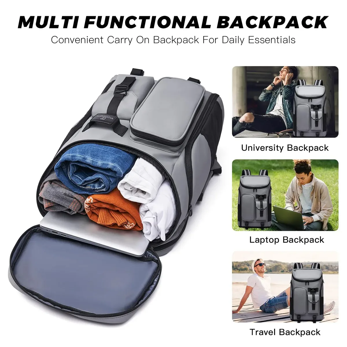 sac à dos de voyage à main 30l pour hommes et femmes, sac à dos d'affaires multi-poches adapté à un ordinateur portable de 17.3 pouces, sacs de sport avec compartiment à chaussures