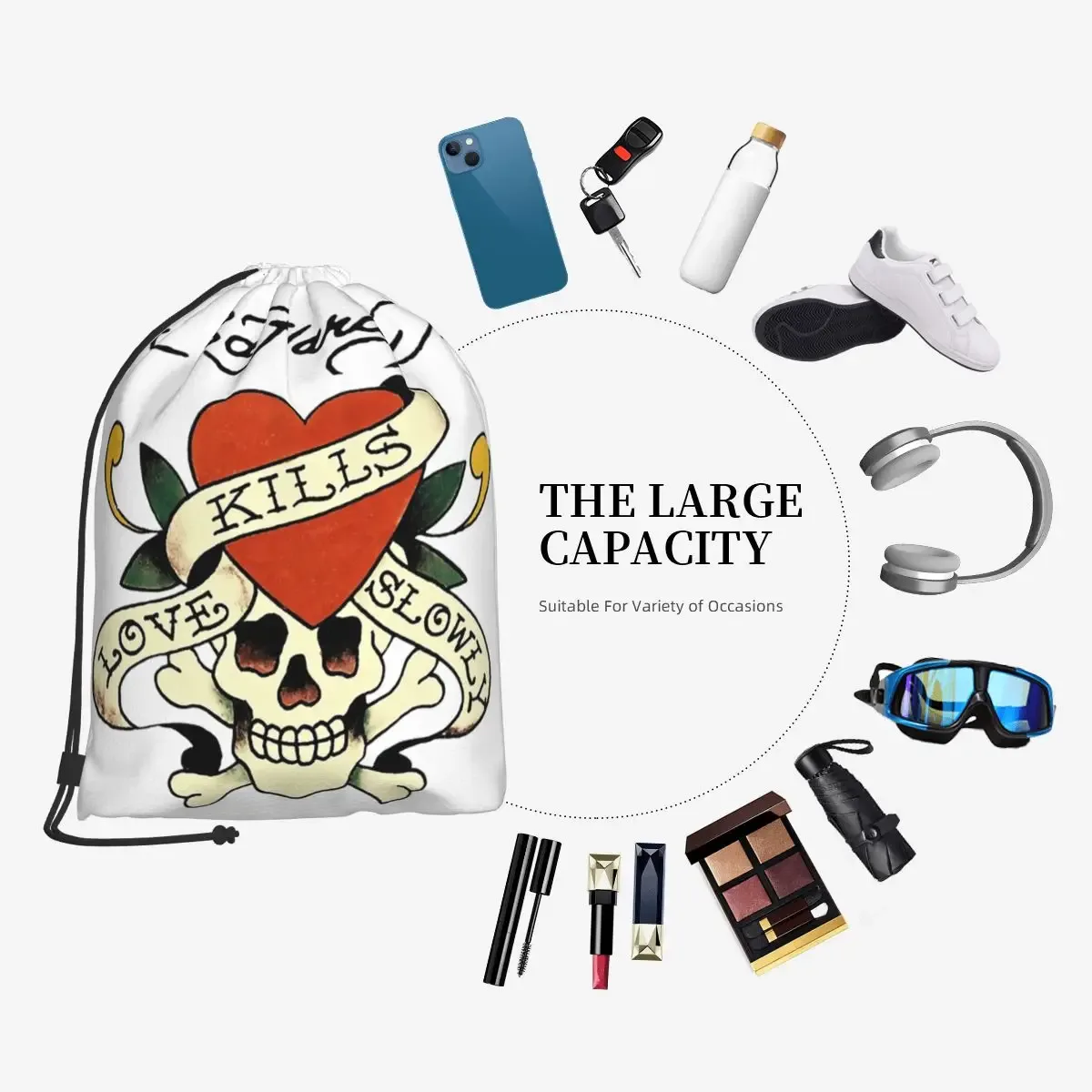 sacs à dos ed hardy love kills slowly, sacs à cordon multifonctionnels, sacs à chaussures, sacs à livres pour étudiants en voyage