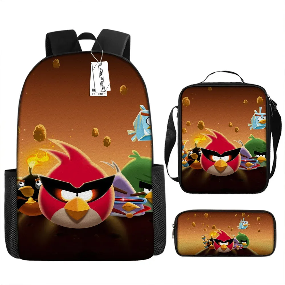 sacs d'école de luxe originaux et cool avec impression 3d angry birds, 3 pièces/ensemble, sac à dos pour ordinateur portable, sac à déjeuner, trousse à crayons