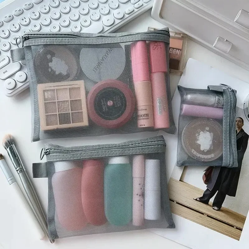 1/3 pièces transparent maille fermeture éclair sac cosmétique femmes nécessaire organisateur mode petits grands gris sacs de toilette maquillage pochette étui