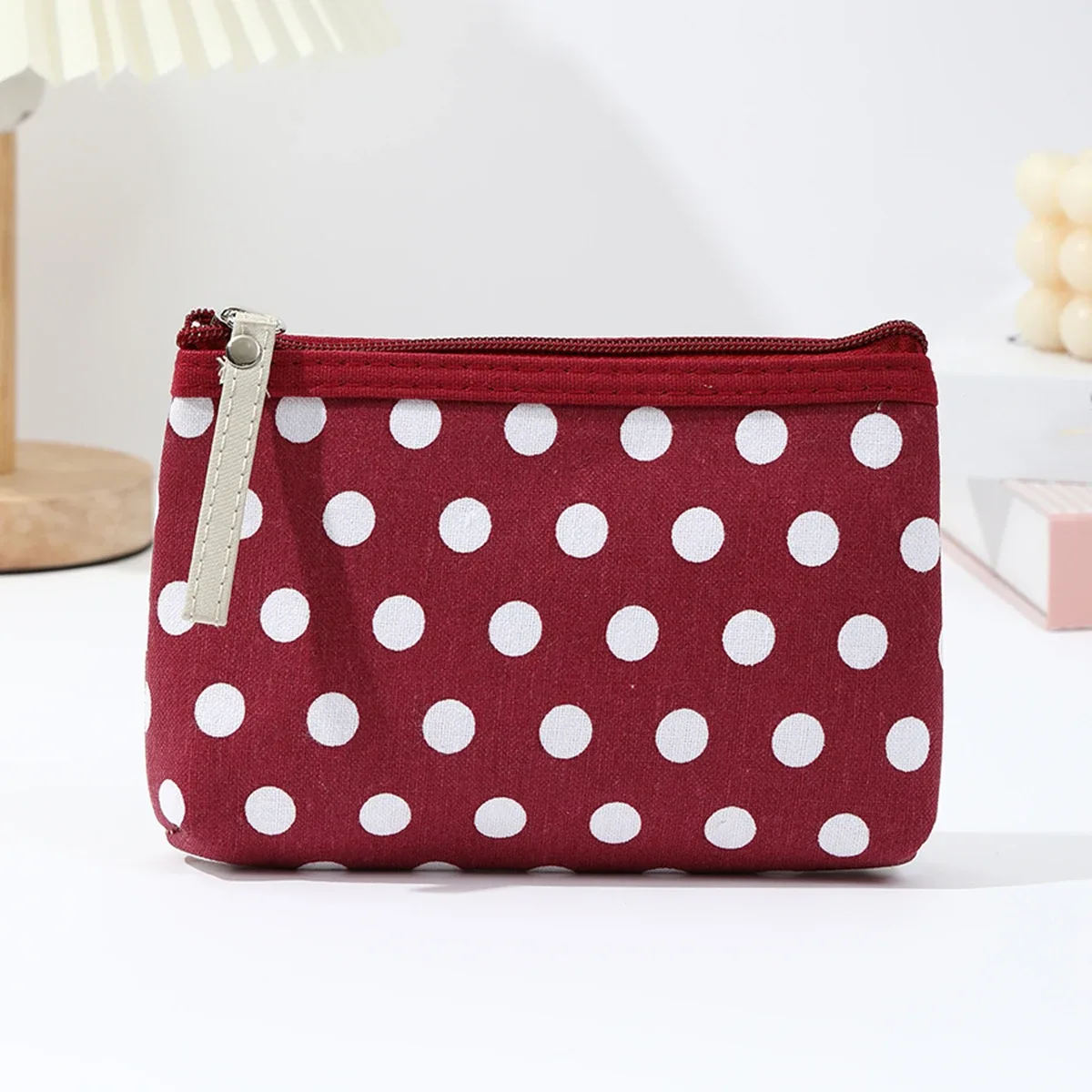 petite trousse de maquillage en toile à pois, simple et portable, sac de rangement pour soins de la peau, version coréenne, trousse à crayons pour étudiants, portefeuille