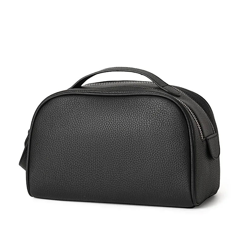 trousse de toilette en cuir grainé pour femme, grande capacité, avec poignée, idéale pour les voyages et l'usage quotidien