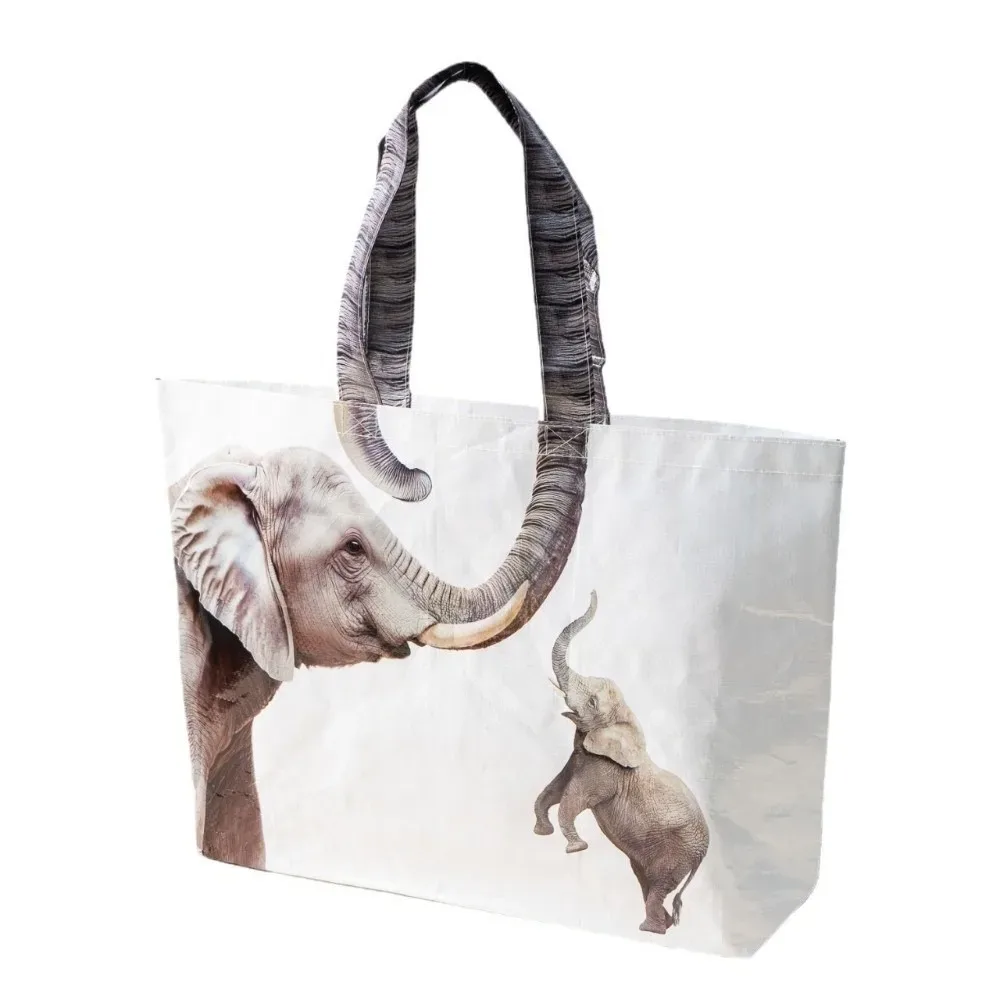 sac fourre-tout tissé à imprimé éléphant gris et blanc, imperméable, grande capacité, sac de voyage léger pour animaux, sac de rangement, cadeau