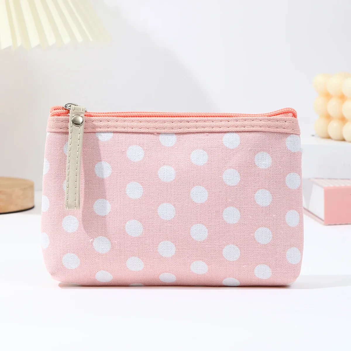 petite trousse de maquillage en toile à pois, simple et portable, sac de rangement pour soins de la peau, version coréenne, trousse à crayons pour étudiants, portefeuille