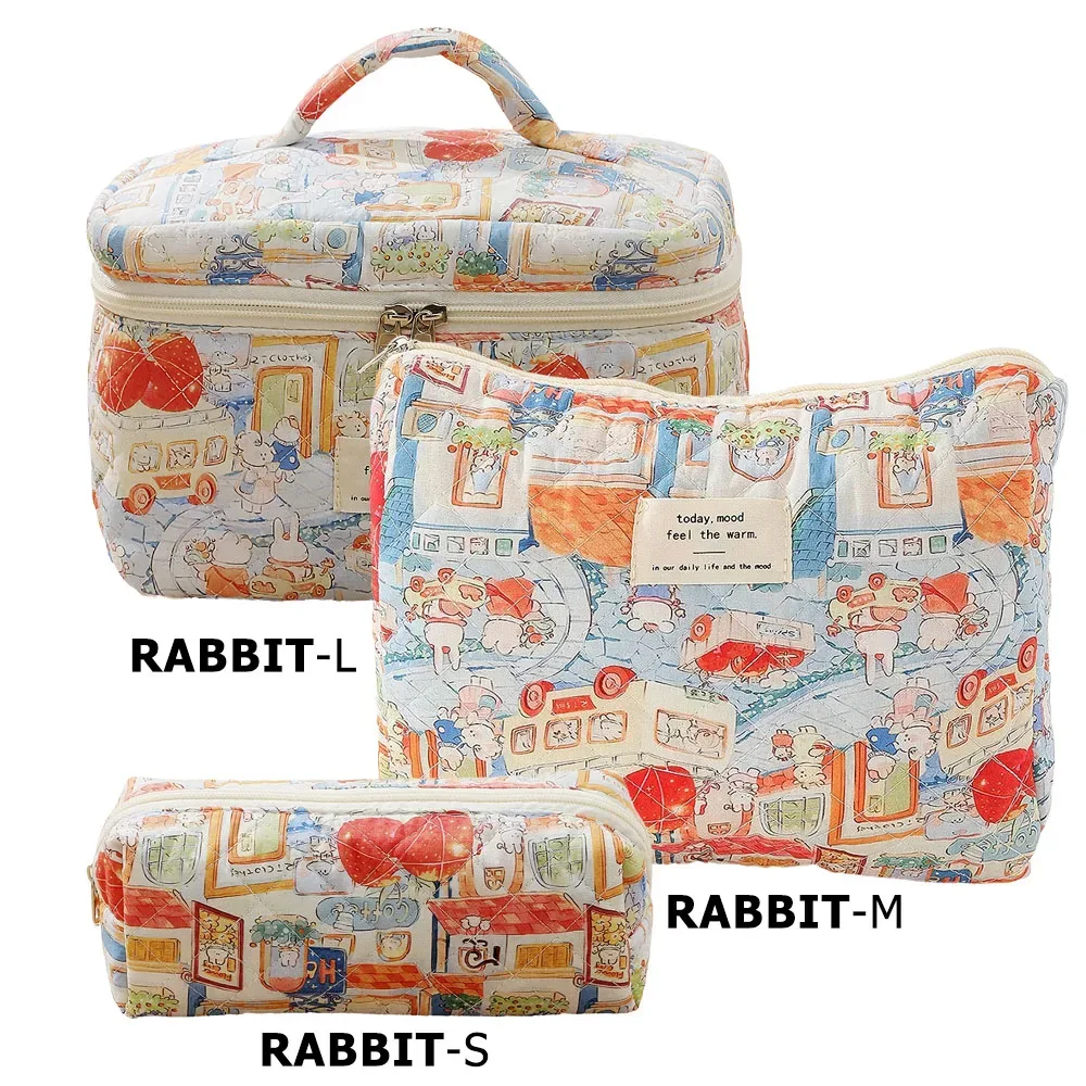 sac de maquillage en coton matelassé pour femmes, 1 pièce, mignon, fermeture éclair, organisateur de cosmétiques, sac à main en tissu en forme de boîte, trousse de toilette portable pour filles