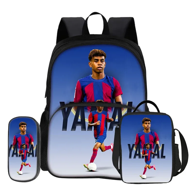 ensemble de 3 pièces avec sac à dos à poche avant football star, sac à déjeuner isotherme, trousse à crayons, sac à dos l-lamin yamal