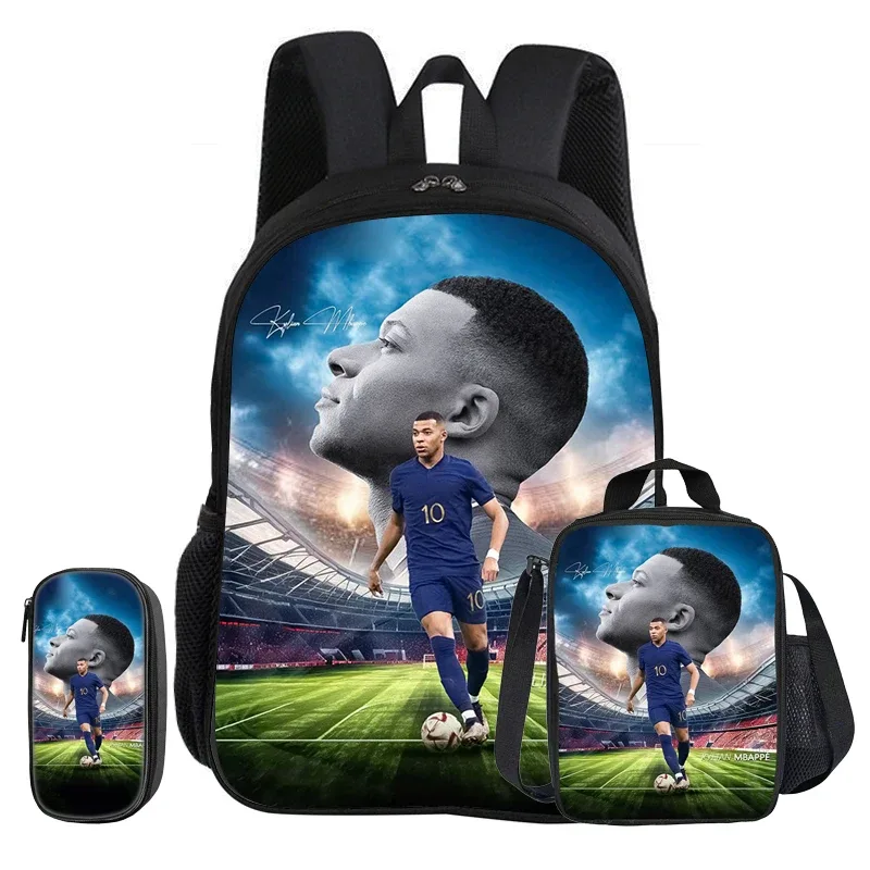 m-mbappe – ensemble de 3 pièces, sac à dos d'école, sac à dos pour enfant, étoile du football, sacs à crayons, sac à livres avec sac à déjeuner, sac à dos de sport, cadeau pour enfants