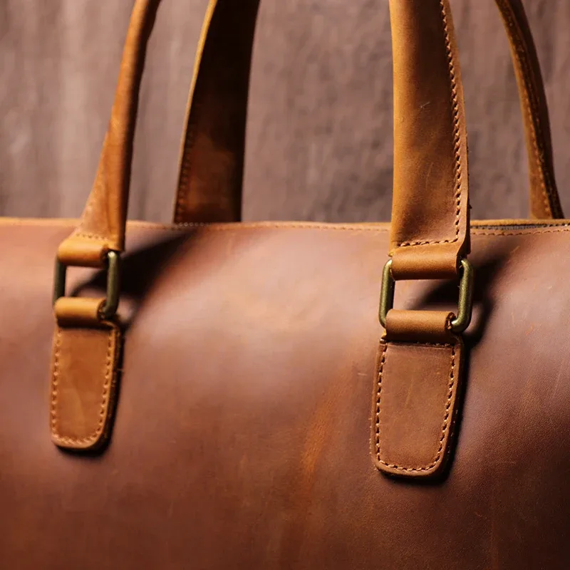 luokir sac à main en cuir véritable hommes vintage crazy horse peau de vache bureau ordinateur sac simplicité mallette d'affaires pour ordinateur portable 14 pouces
